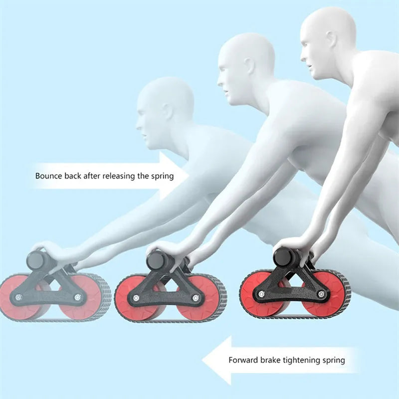 Double wheel abdominal exerciser with automatic rebound, blue orange red ABS ab roller with kneeling pad