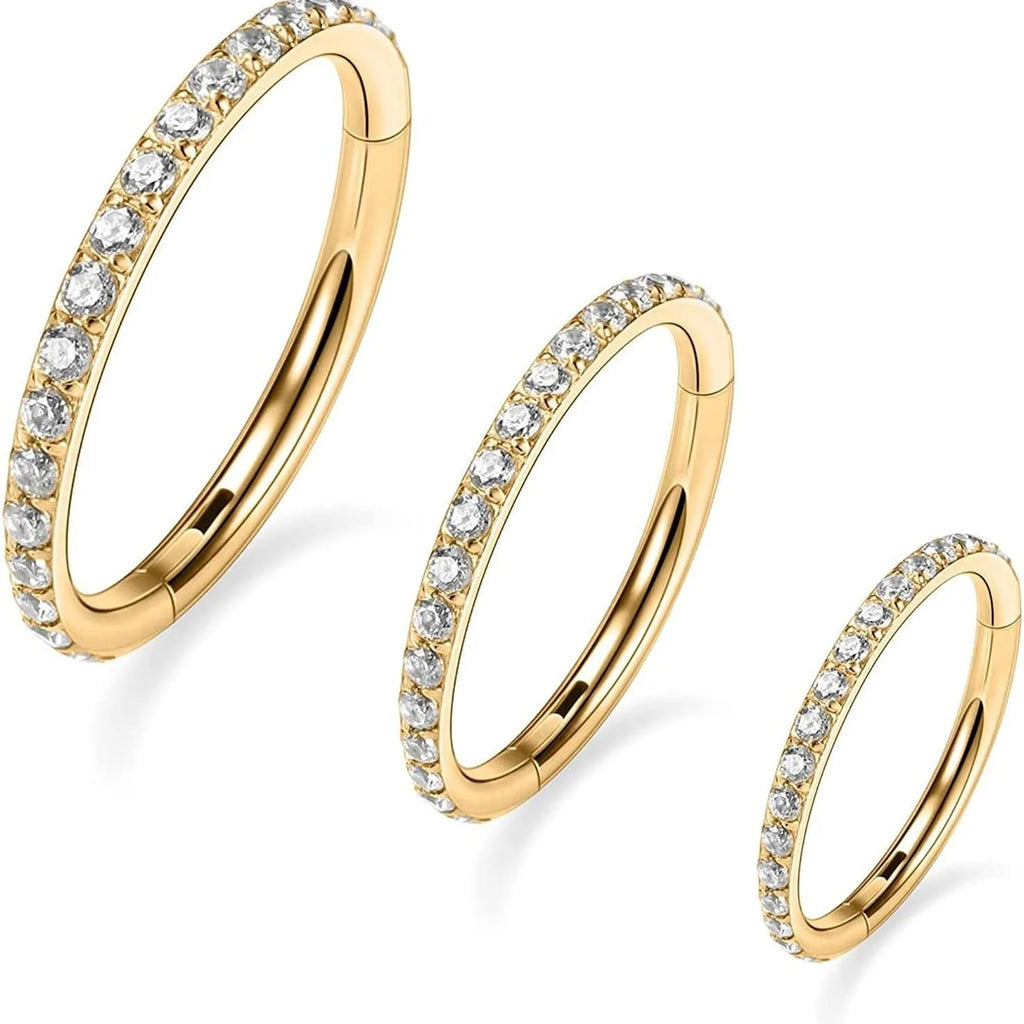Stainless steel seamless nose ring in round shape with electroplated colour options, showing size variations