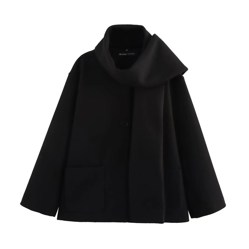 Women's street fashion overcoat with artificial fur collar in lengthened 100cm design