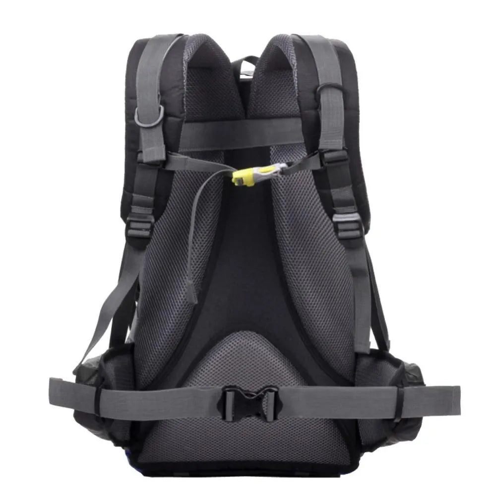 Green leisure sports backpack showing 32cm width, 50cm height dimensions with polyester construction for outdoor activities