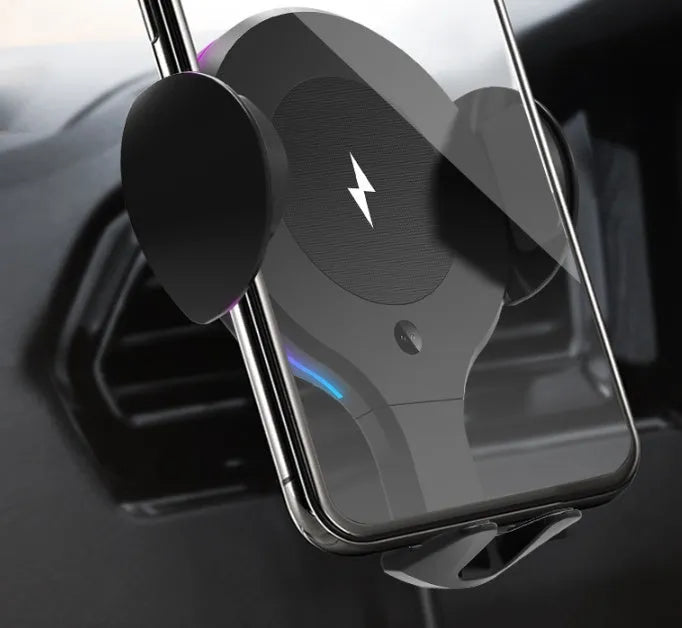 Car wireless charging stand with infrared sensor, ABS and silicone body, 250g, includes outlet and 3M adhesive brackets.