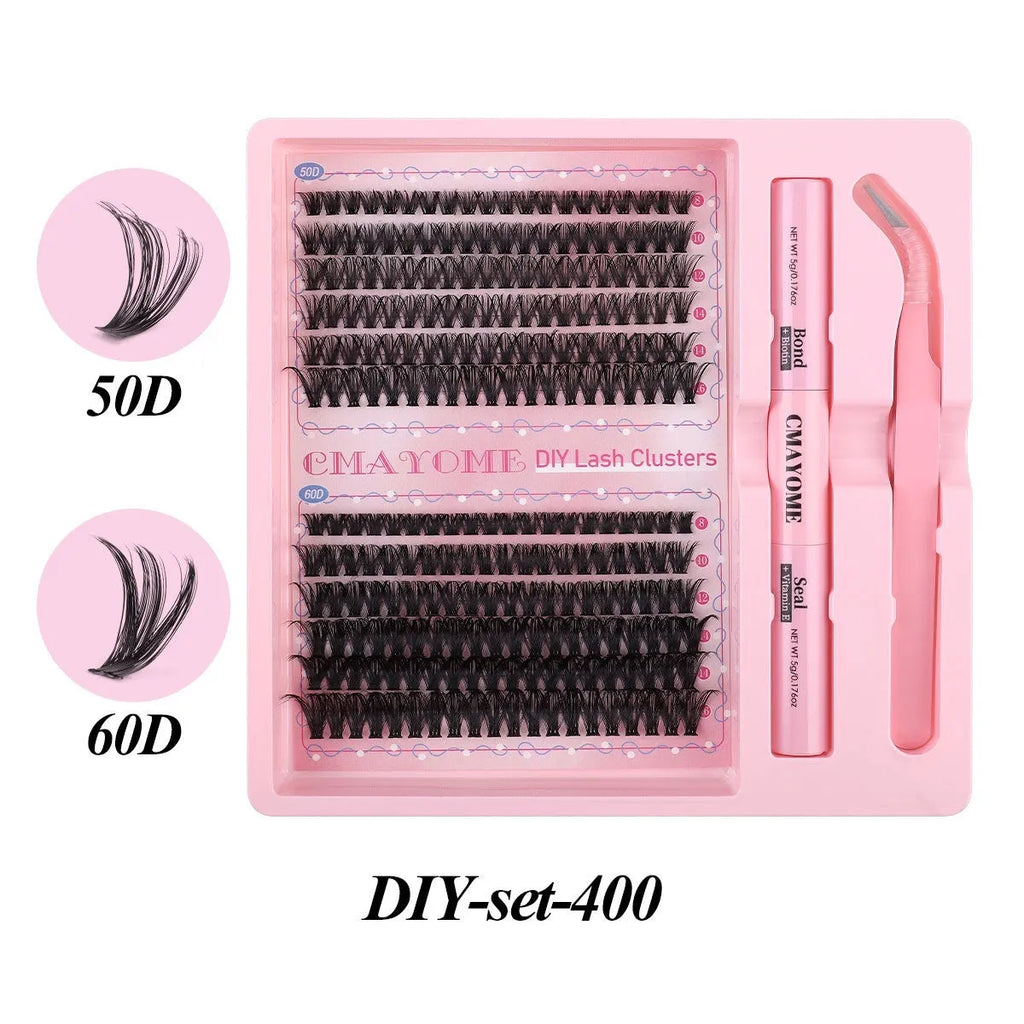 DIY single cluster false eyelash kit with artificial fibre lashes for handmade application