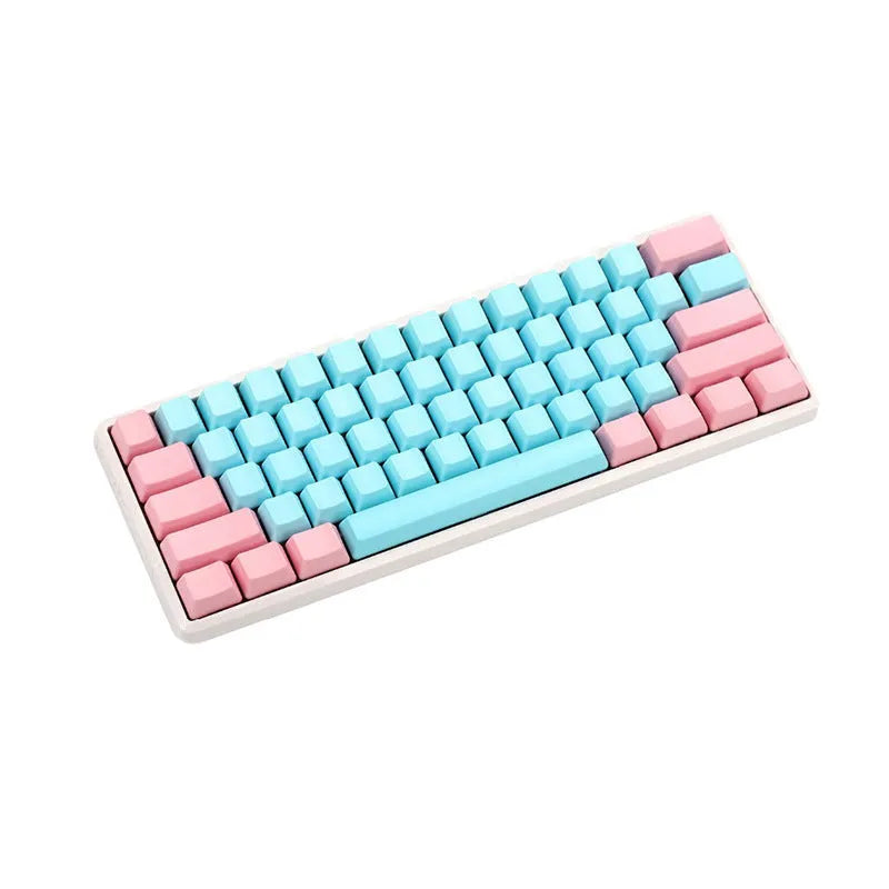 Pink opaque PBT keycap set for mechanical keyboards showing side-engraved legends and 1.5mm thickness