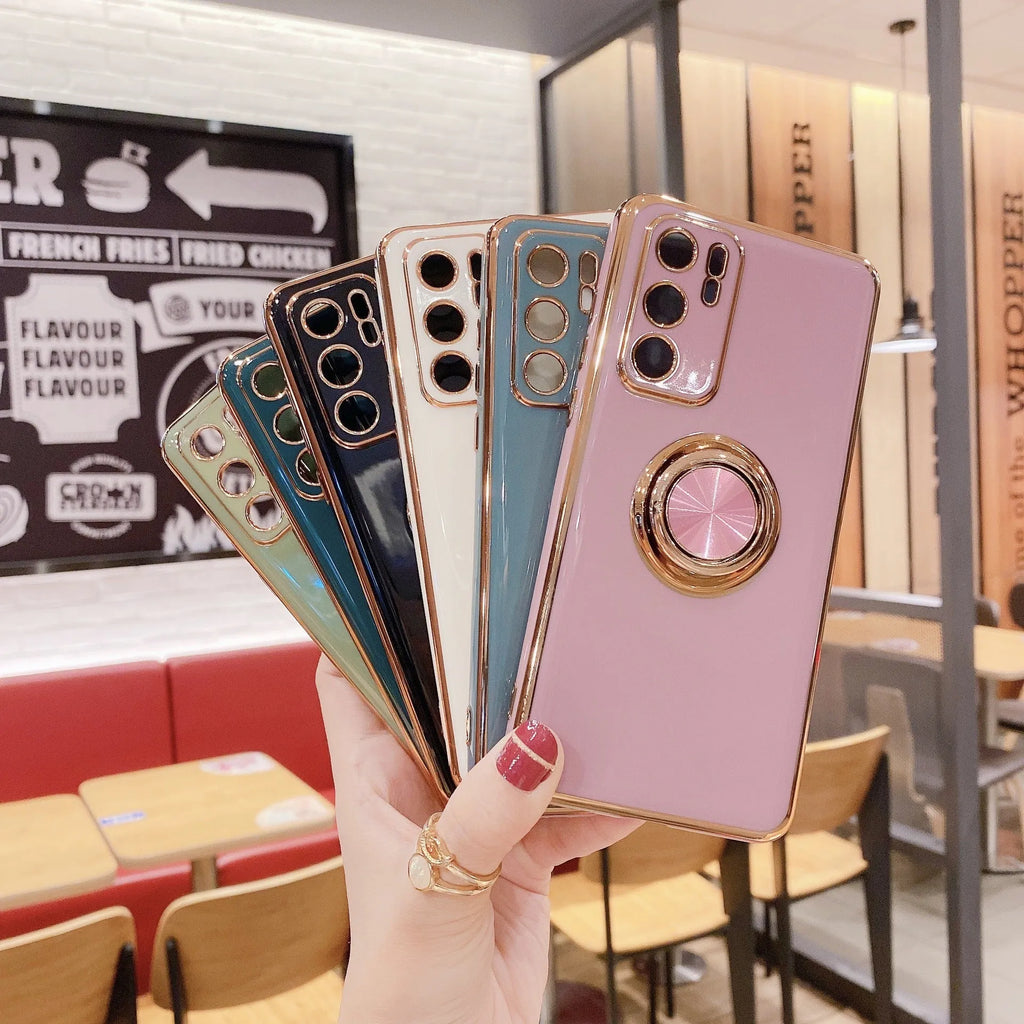 Huawei phone case with an integrated magnetic ring on the back in various colours.