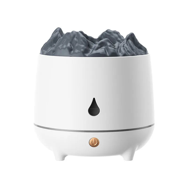 Round white Volcano humidifier with USB cable and mist outlet for 10-20m² room coverage