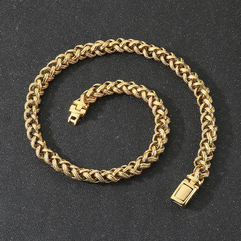 Men's titanium steel keel chain necklace with antique silver finish and large hemp flowers chain design