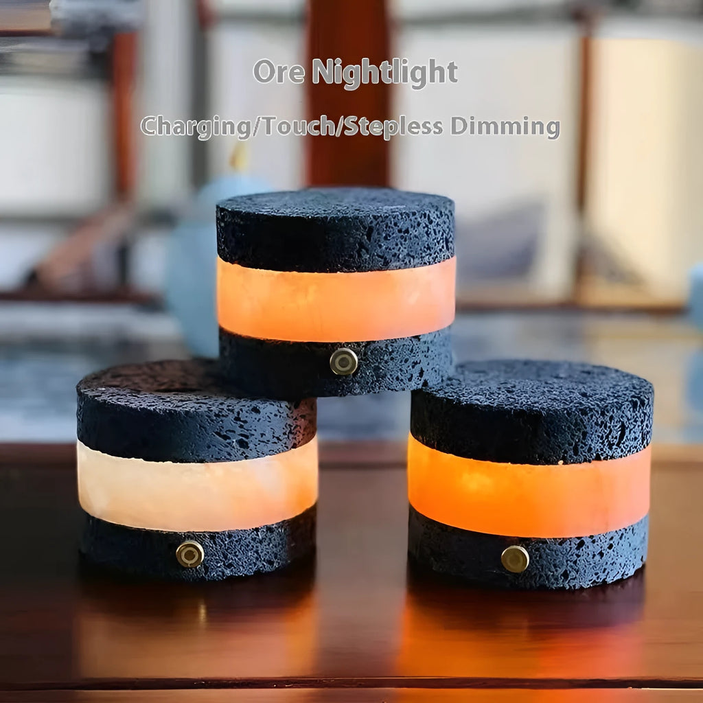 Small orange volcanic rock USB night lamp with touch dimming and essential oil diffuser.