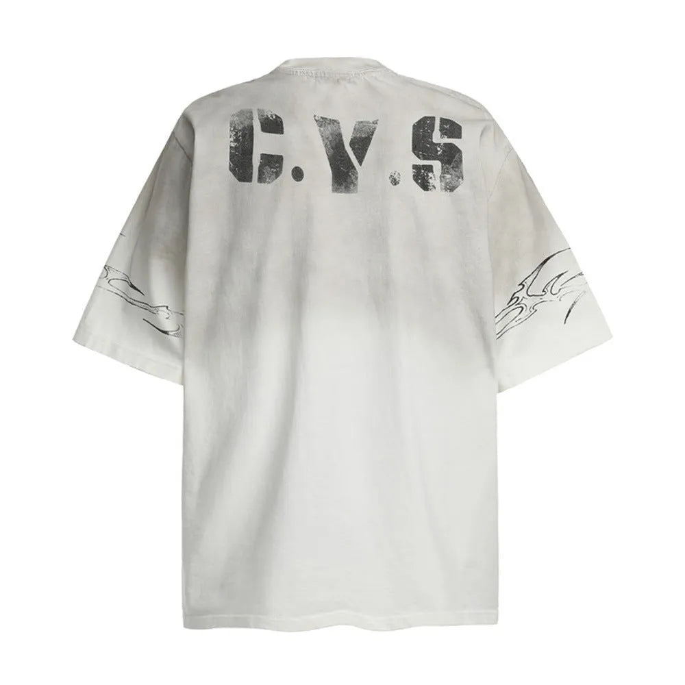 Men's white and black pure cotton short-sleeve t-shirt showing front view with crew neck design