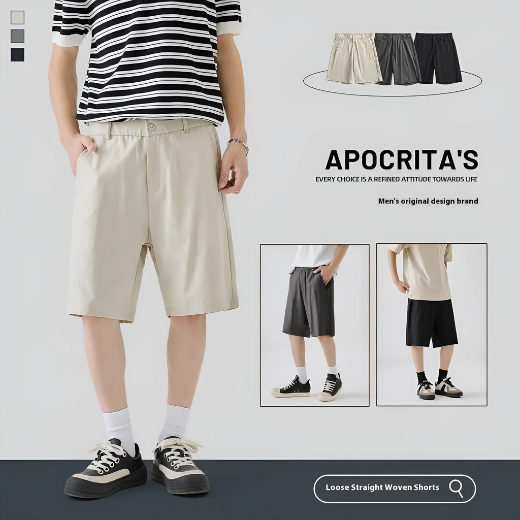 Men's loose fit casual shorts in cotton lyocell blend fabric apricot dark gray black colour options