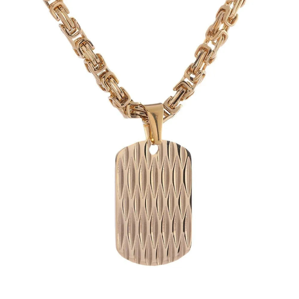 Men's titanium steel water ripple pattern pendant necklace with emperor chain in gold colour