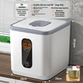 Grey plastic rice storage jar with sealed lid and measuring cup for 10kg 20kg or 30kg capacity
