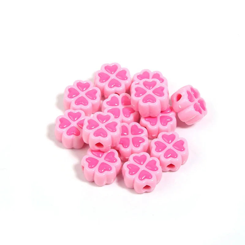15mm frosted acrylic four-leaf clover beads in mixed colours including rose red, pink, yellow, green, blue, and purple
