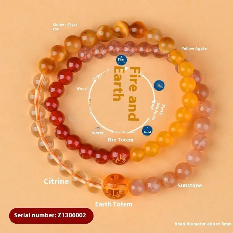Crystal double ring bracelet in five elements colours with geometric round design and national style elements
