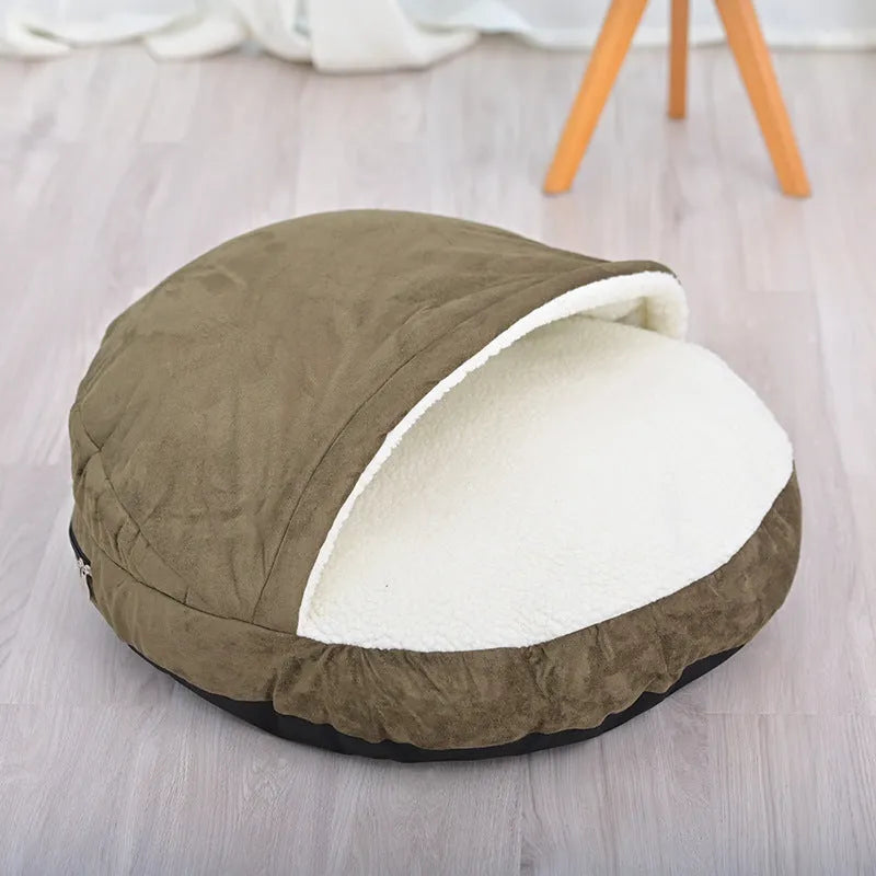 Removable cloth dog kennel in brown or grey, sizes small and medium, with washable cover