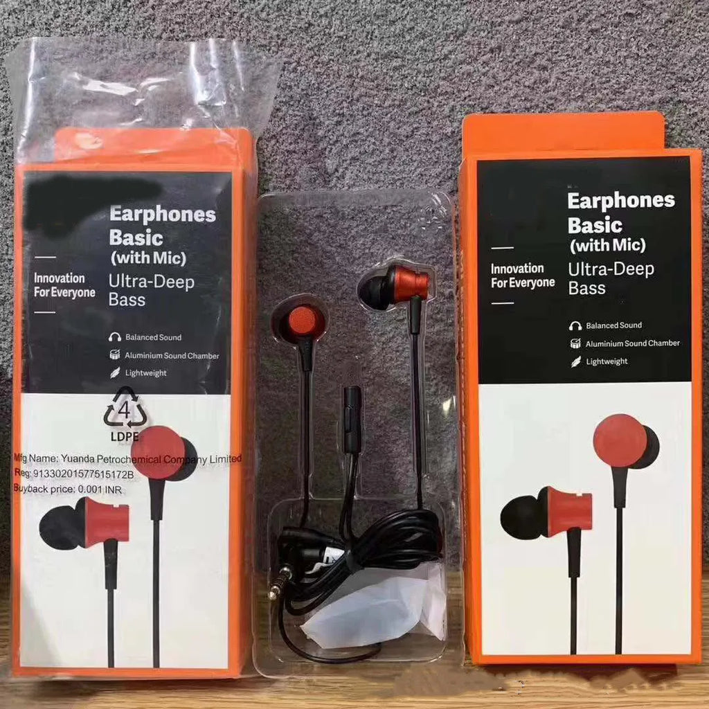 Piston wired in-ear headphones with 3.5mm connector in black, blue, and red colour options