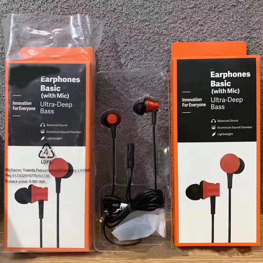 Piston wired in-ear headphones with 3.5mm connector in black, blue, and red colour options
