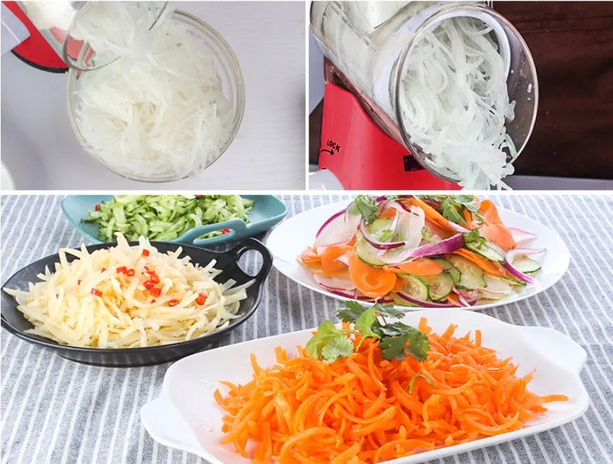 Manual round mandoline slicer vegetable cutter with stainless steel blades in blue colour