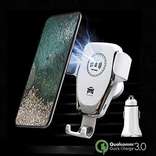 Car wireless charger with automatic clamping, 18W fast charging, black or white colour, for iPhone models