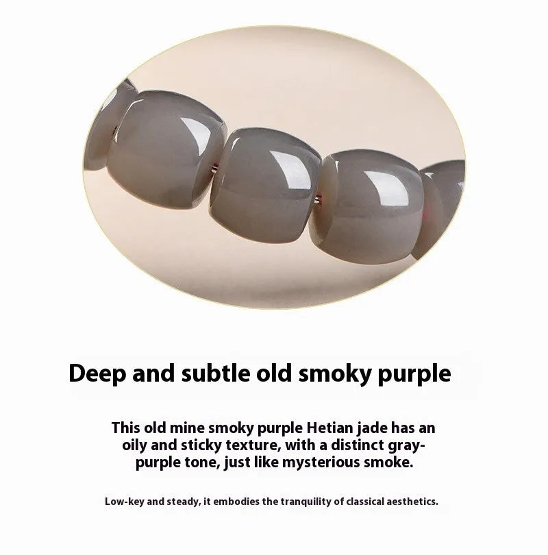 Natural smokey violet Hetian jade straight cut bracelet with 24 beads measuring 8x9mm