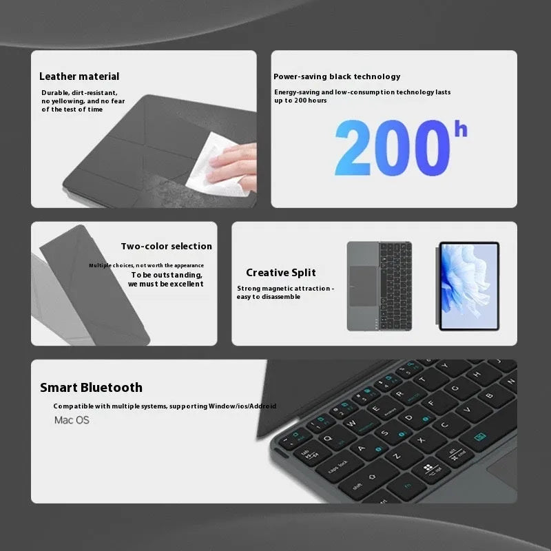Grey folding Bluetooth keyboard unfolded next to mobile phone showing 60-key layout and compact design