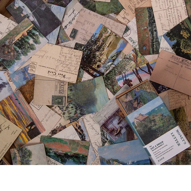 A pack of 100 double-sided retro mini note cards in seven vintage colours including antique paper and forest movie.