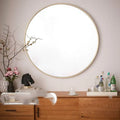Round bathroom wall mirror with metal frame in black, gold or white colour options