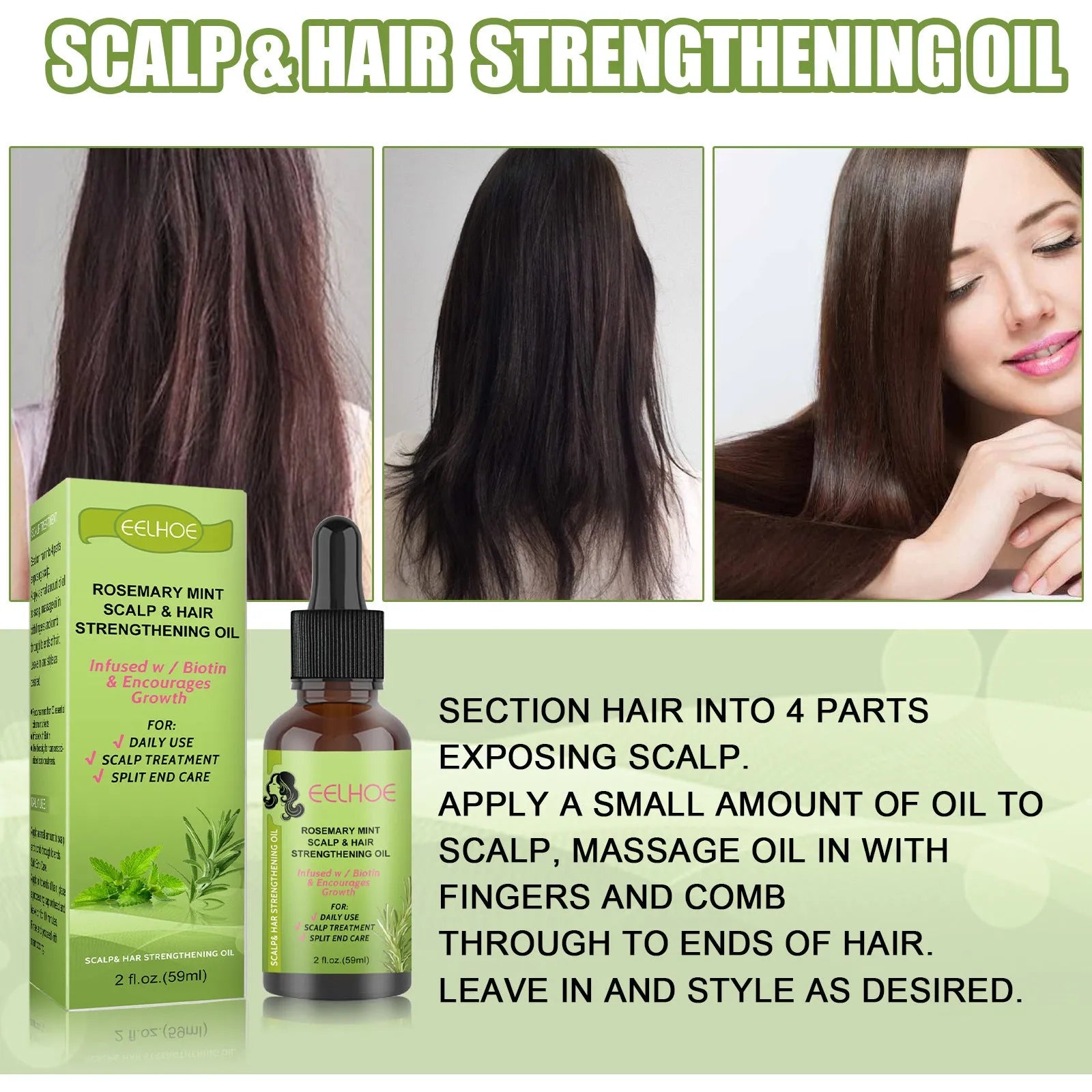 Rosemary Mint Hair Growth Fluid 59ml bottle with natural plant extracts for hair nourishment