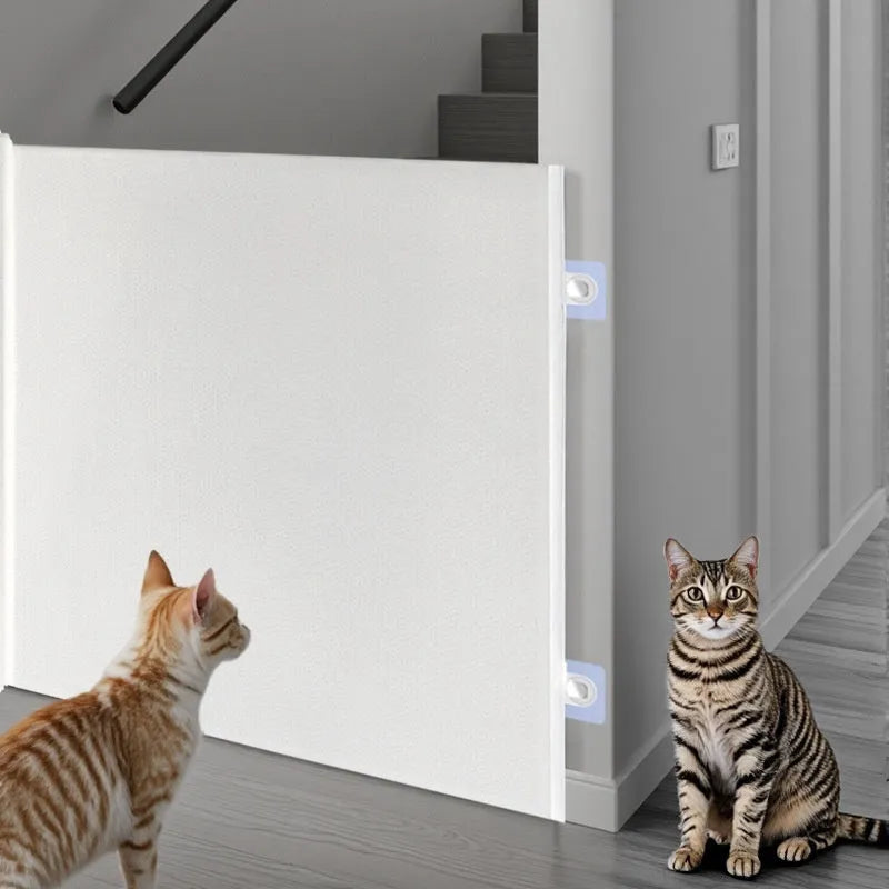 Automatic telescopic fabric pet fence in White or Black, Large 130 x 78 cm or Small 110 x 78 cm, indoor anti-jump barrier.