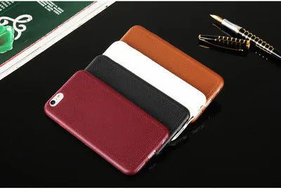 TPU leather phone case for iPhone in black, brown, navy blue or wine red