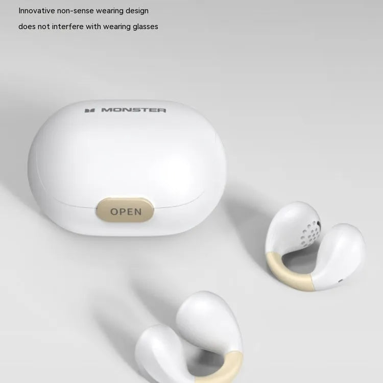 Clip-on Bluetooth earphone in white or black with silicone body and Jerry chip, 10 metre range