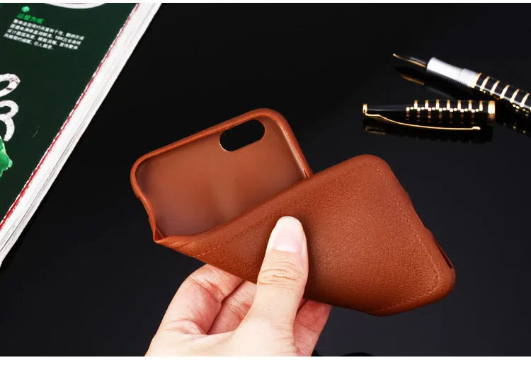 TPU leather phone case for iPhone in black, brown, navy blue or wine red