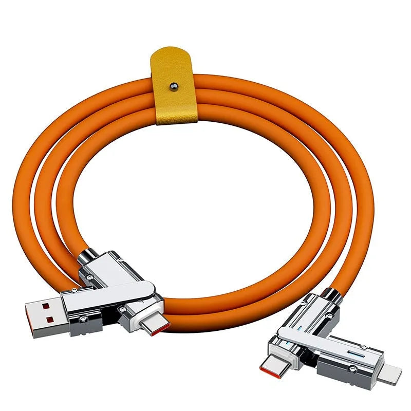 Fast charge mobile phone cable with zinc alloy connectors in orange colour, length 1 metre.
