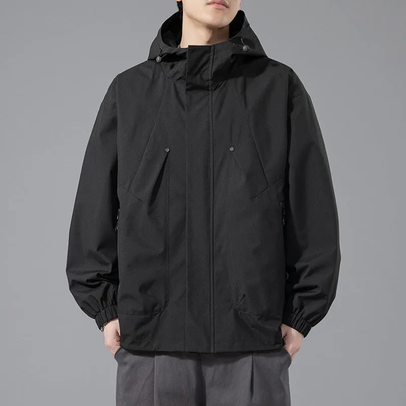Men's plus size hooded casual coat in khaki, black, grey green or apricot, sizes M to 8XL, polyester lining