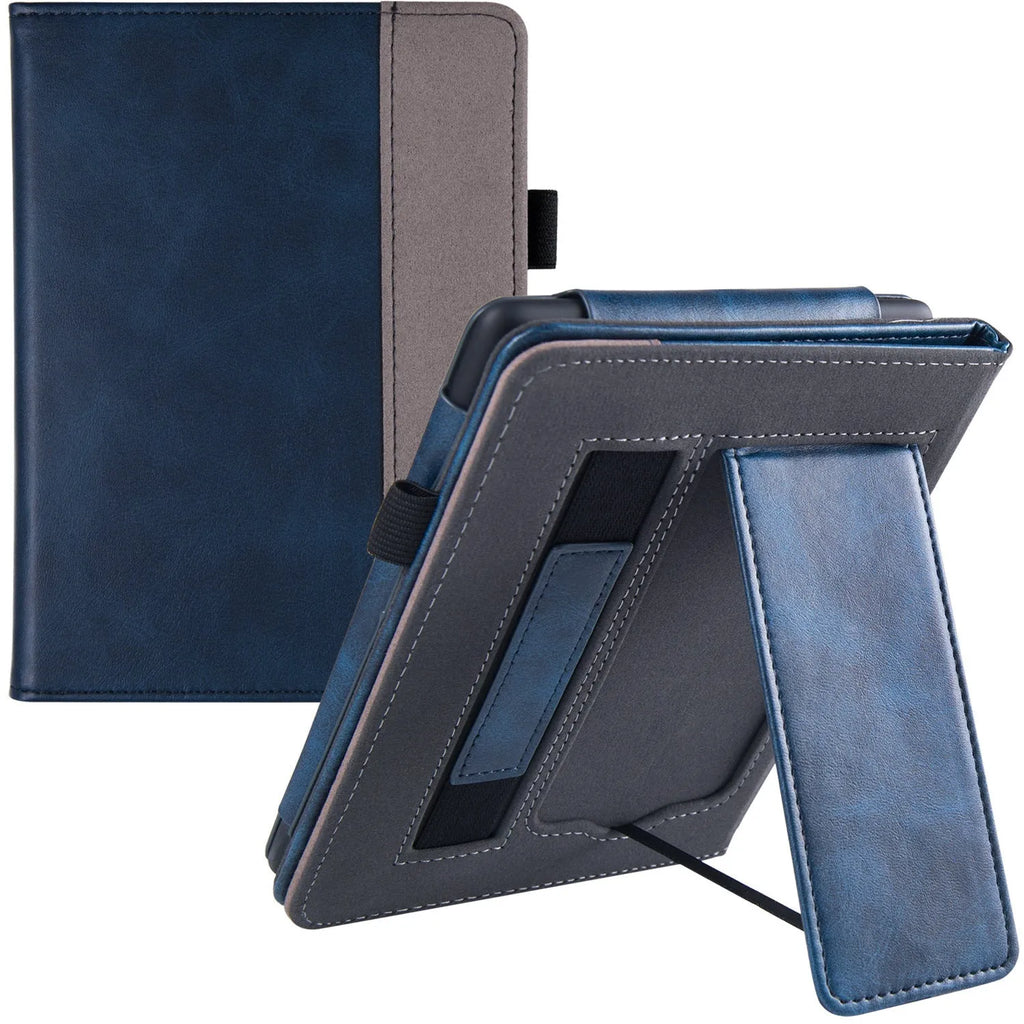 Kindle Paperwhite 5 leather case with wrist splint bracket in various colours like Black Calfskin and Starry Sky