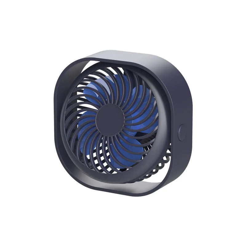 USB desk fan with alarm clock, 360-degree rotation, in pink, green, white, or deep blue, measuring 135x135x59mm