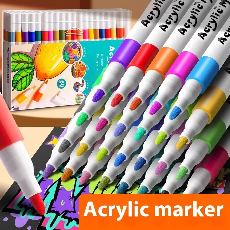 True Colour acrylic marker pens with chisel tips in multicoloured plastic casings, arranged by colour set size