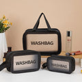 Three-piece PVC wash bag set in transparent beige, white, black, pink and blue with large, medium and small sizes