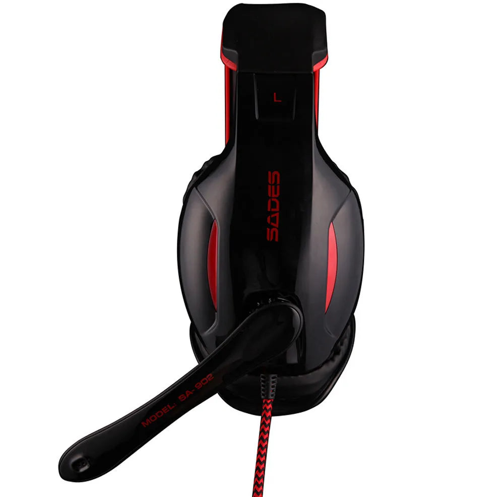 Black SADES SA 902 gaming headset with USB plug, adjustable headband, and over-ear cups
