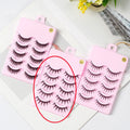 Pack of 5 pairs of black manga false eyelashes in three natural wispy styles 007, 008, 009 for cosplay.