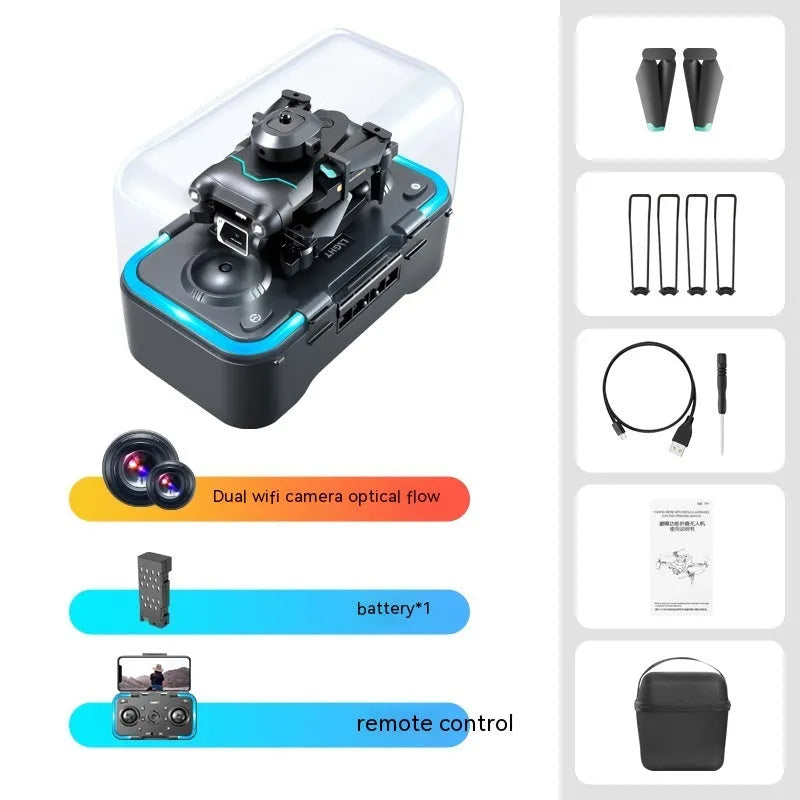 Black DJI S96 quadcopter drone with four propellers and integrated camera on compact plastic airframe