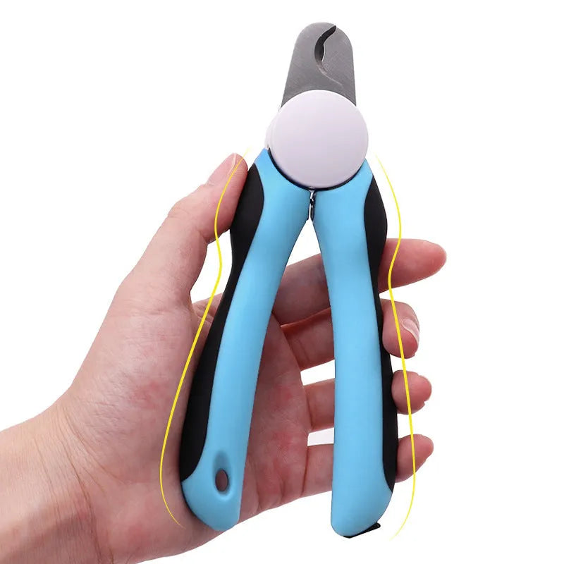 Blue dog nail clippers with safety guard for large dogs, 16.8 cm long