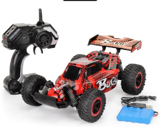 Blue 1:18 scale remote control off-road drift car with 2.4G transmitter on a track