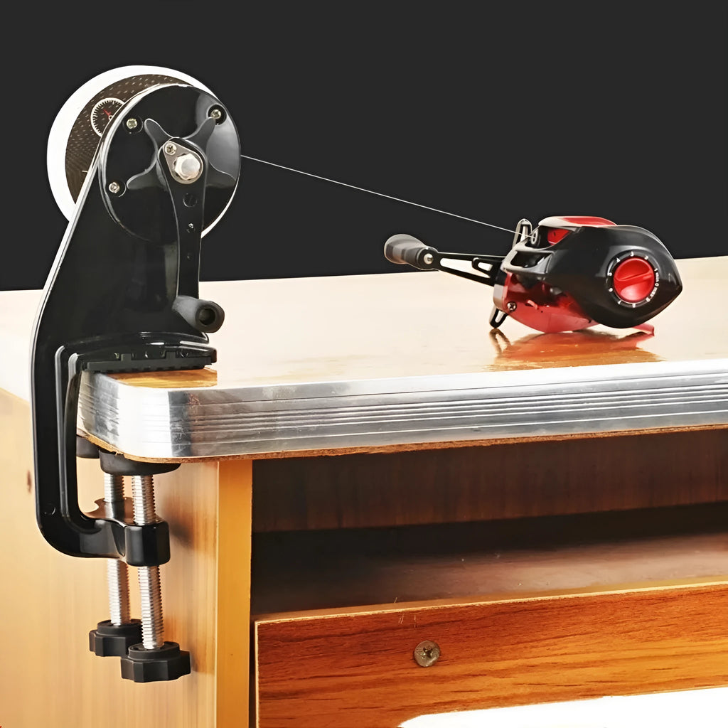 Portable fishing line wrapping device with composite fibre construction and cable winder design
