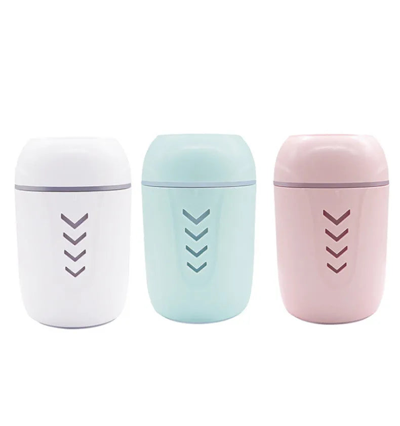 X3 portable car humidifier in blue colour with 200ml transparent tank, mechanical dial, and USB cable for vehicle use