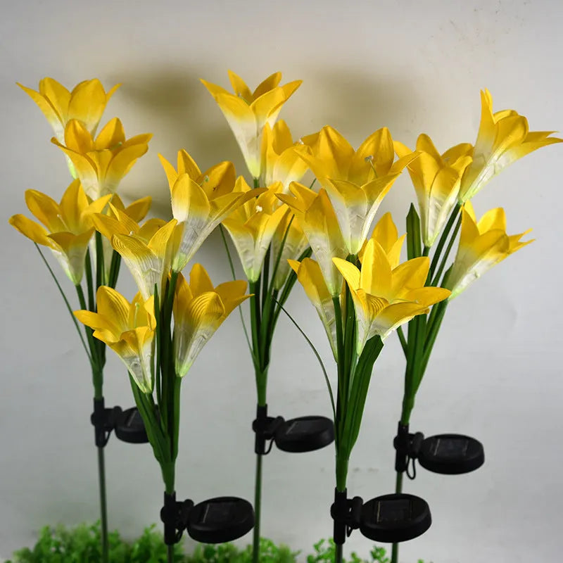 Solar-powered lily-shaped festive lantern for outdoor garden decoration in various colours.