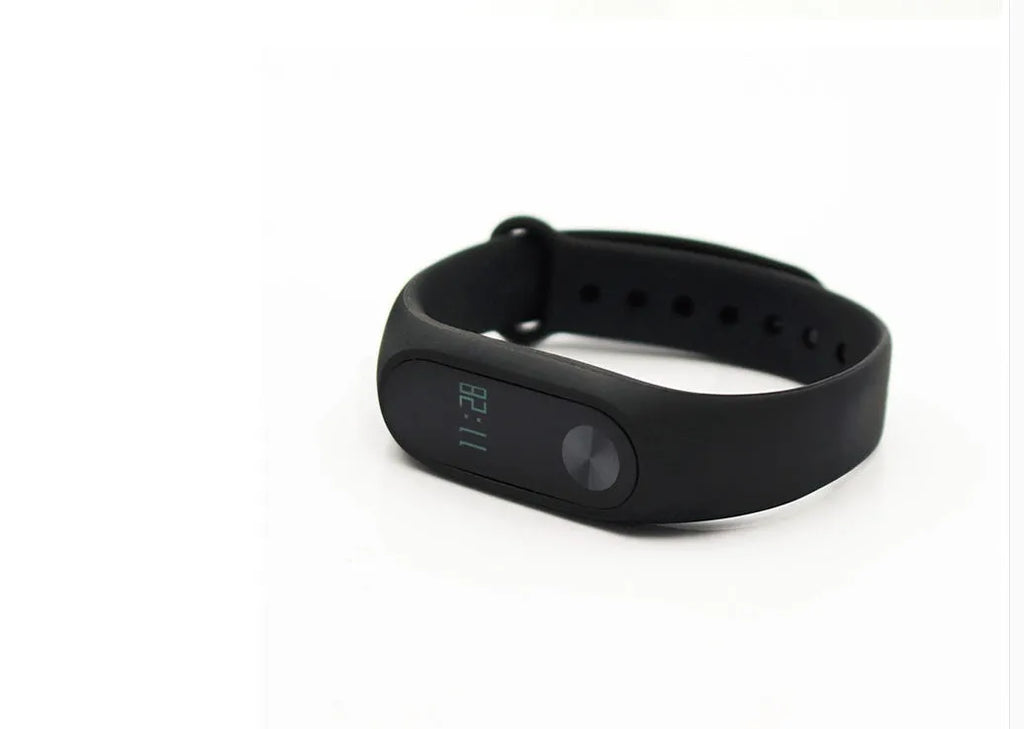 Xiaomi Mi Band 2 black smartband with OLED display on adjustable wrist strap