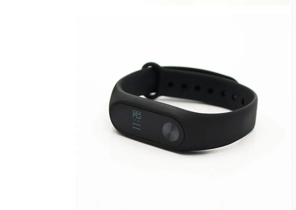 Xiaomi Mi Band 2 black smartband with OLED display on adjustable wrist strap