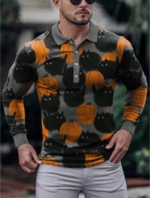 Men's striped long-sleeved casual top with 3D printed design elements in various colour options