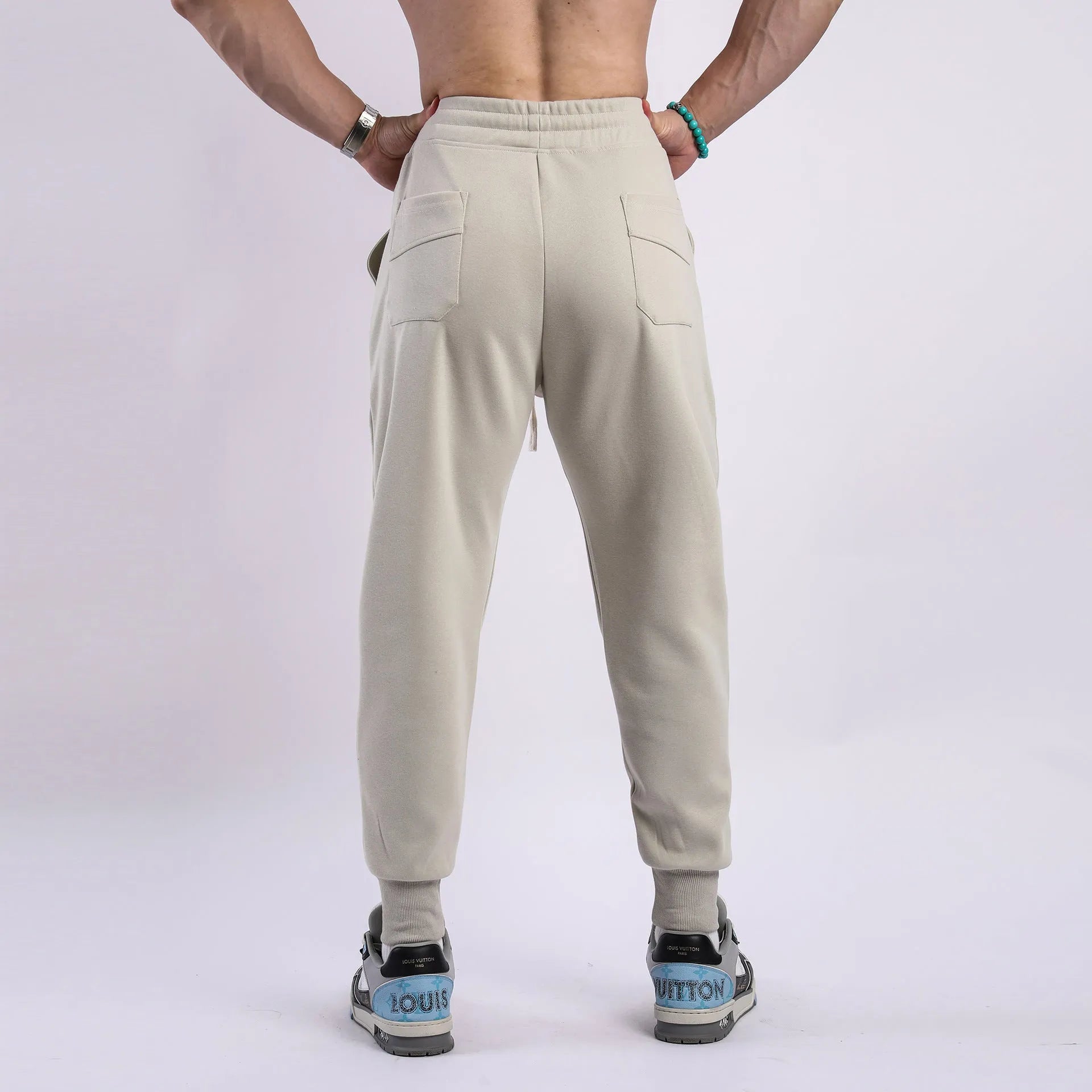 Men's ankle-tied casual trousers with drawstring waist in black colour option