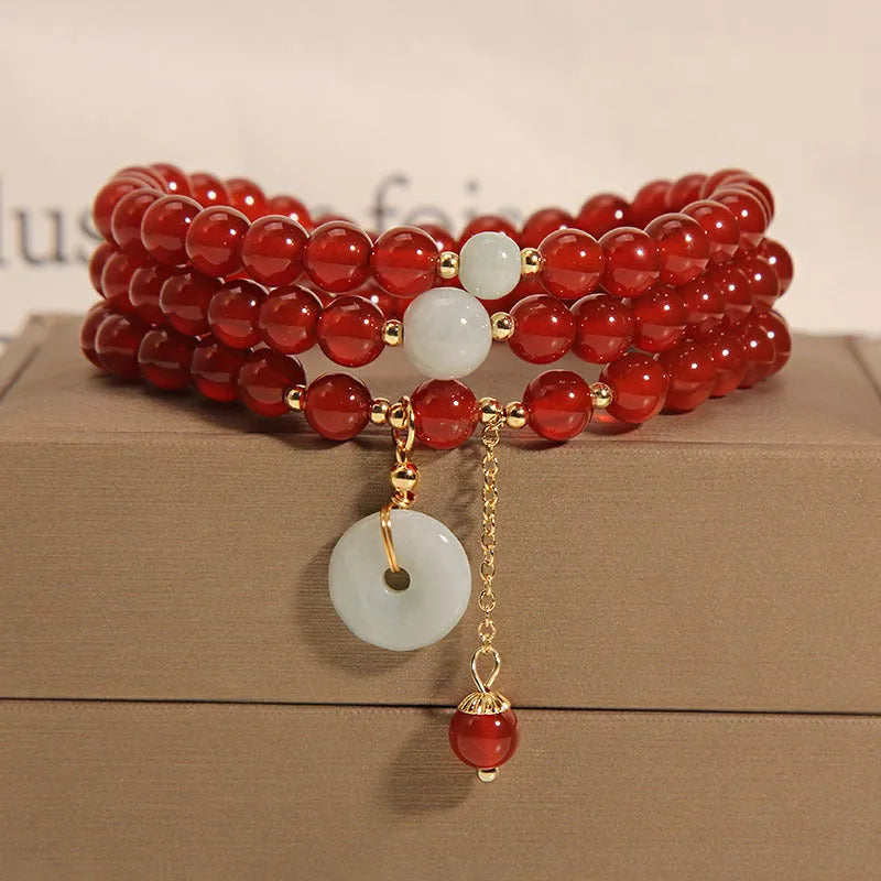 Red agate crystal multi-layer bracelet with retro ethnic design for women